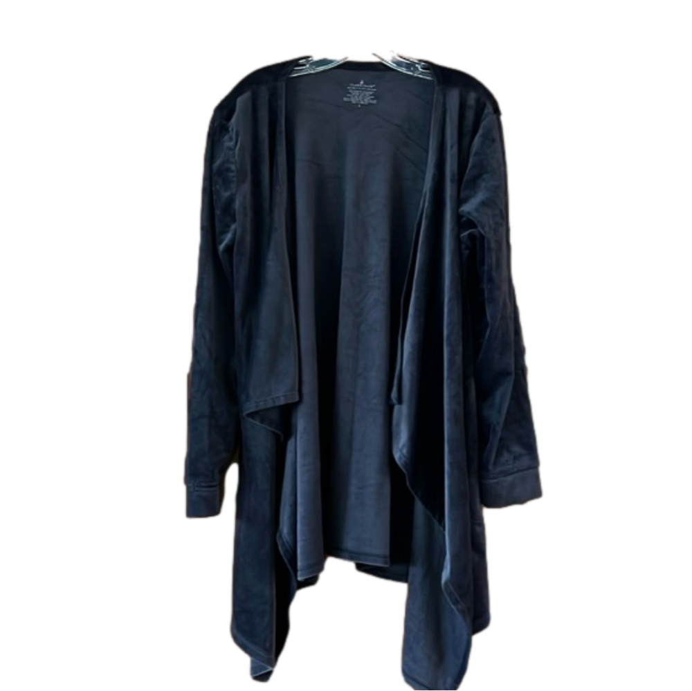 Cuddl Duds Gray Open Front Cardigan Double Plush Velour Size Large